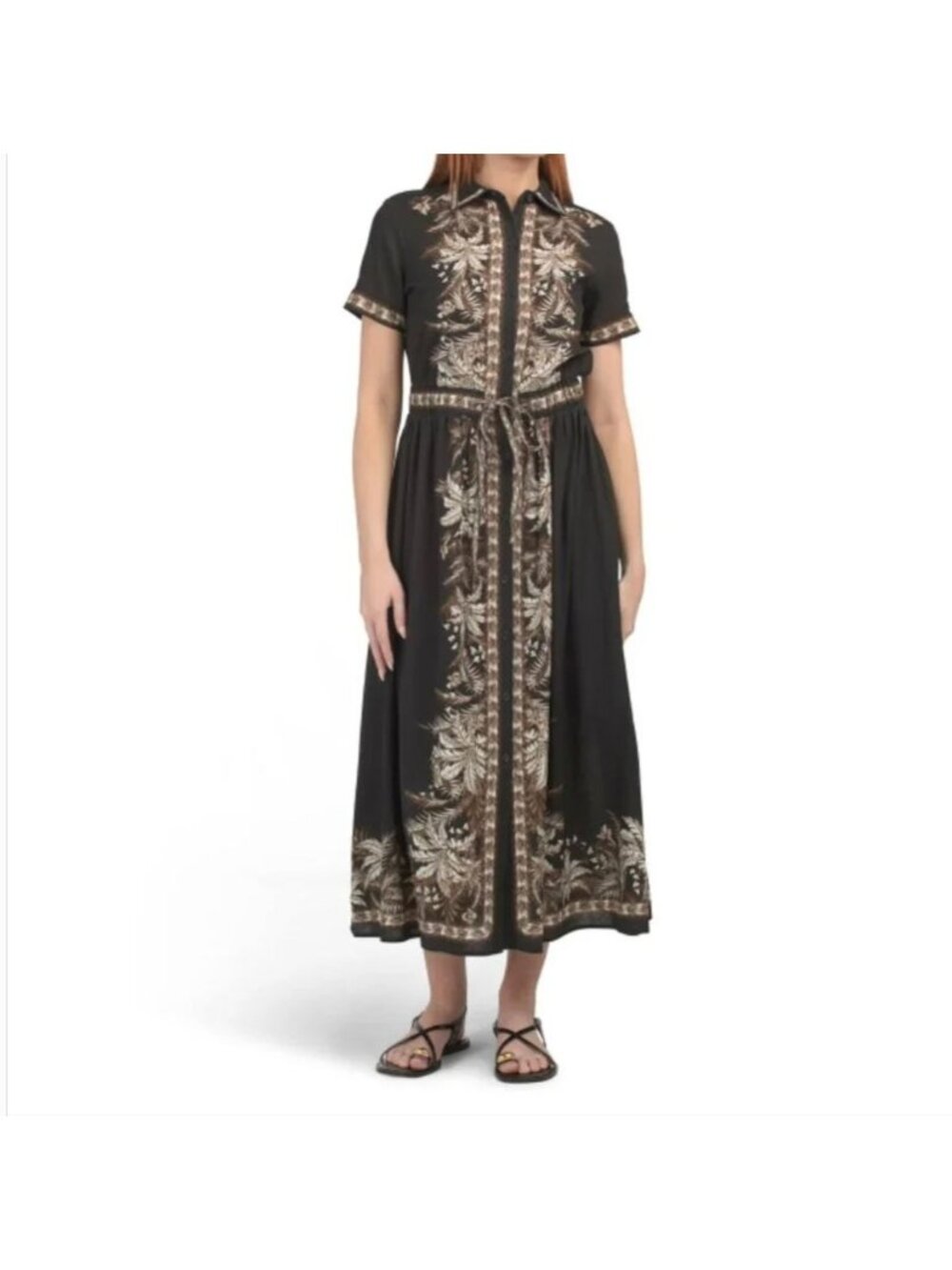NWT Max Studio London Metallic Floral Belted Shirt Dress XS MSRP $198